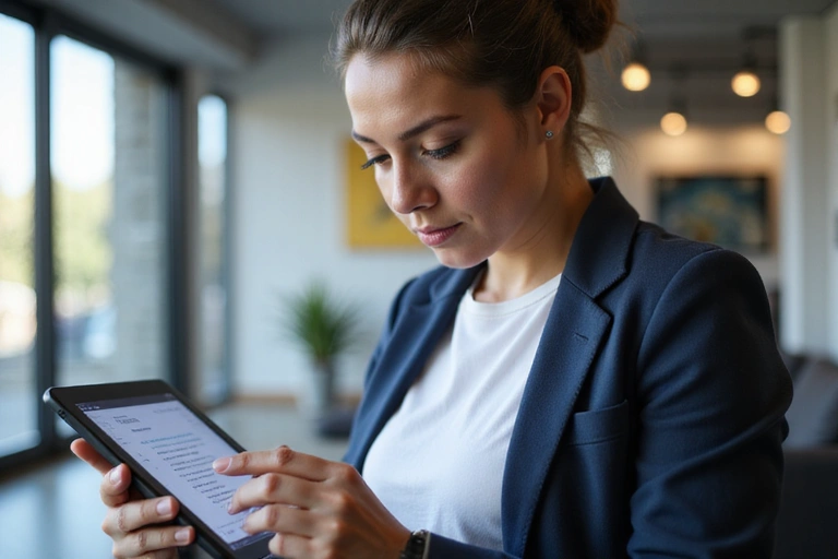 Person reading terms and conditions on a tablet, symbolizing agreement and legal review